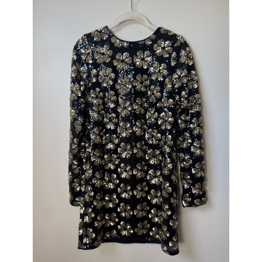 Show Me Your Mumu Womens XS Black Gold Sequin Floral Mini Dress Long Sleeve - Picture 2 of 5